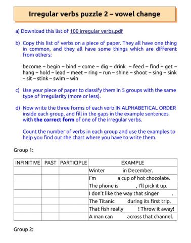 Irregular verbs puzzle 2