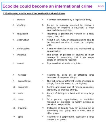 Ecocide- Listening and Vocab - Class Work