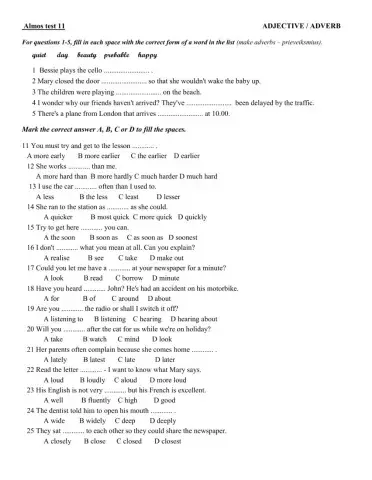 Tests 11-12 Adverbs- Adjectives- Articles - Determiners