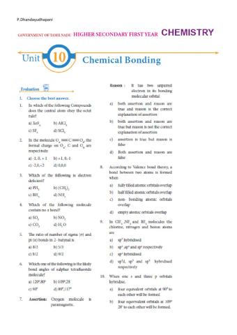 Tnscert - 11th - chemistry - chemical bonding