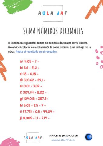 Suma de números decimales - Sumar decimales