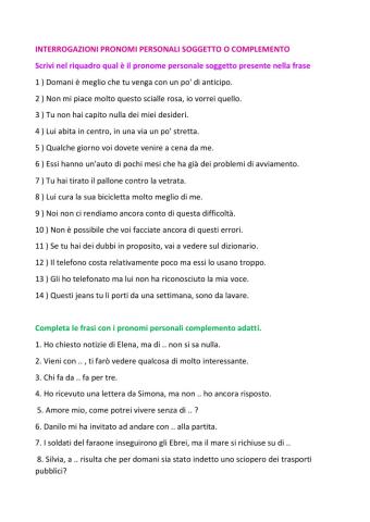 Pronomi personali soggetto e complemento
