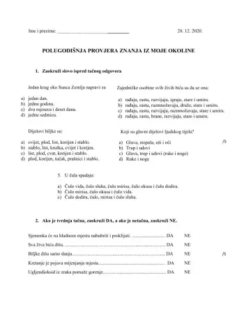 Polugodišnja provjera znanja iz moje okoline
