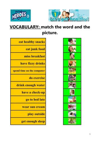 Heroes 6 unit 1: LET'S GET HEALTHY: vocabulary