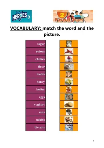 Heroes 6 unit 2: FOOD FUN vocabulary
