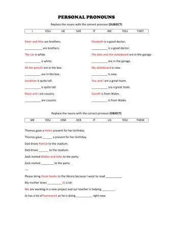 Personal pronouns (subject - object)