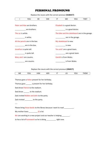 Personal pronouns (subject - object)