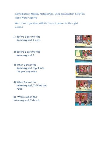 Safe Water Sports- first  Worksheet- Swimming pool
