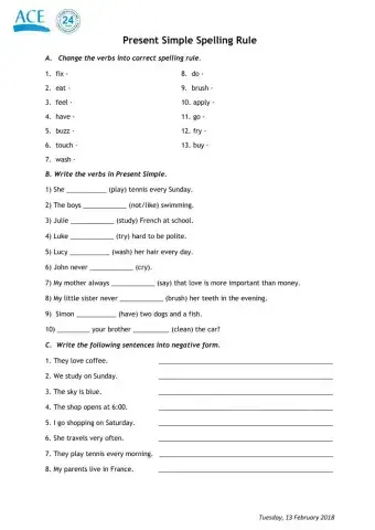 Present Simple spelling rule and exercises