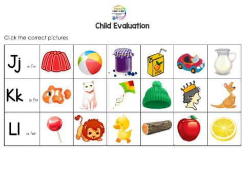Alphabets Evaluation + pictures