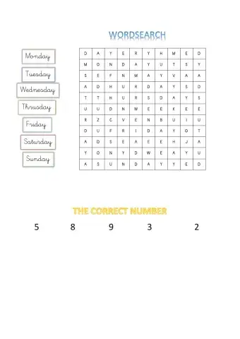 Days of the week and numbers