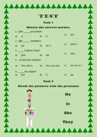 Christmas. To be. Pronouns. Test
