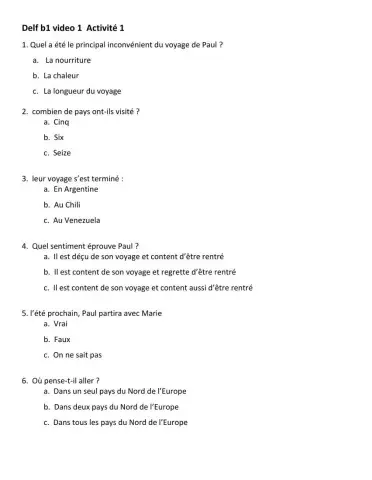 Ecoute:  delf b1 - voyage en Amerique du Sud