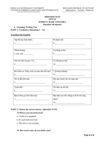 Mid-term test-basic english 2