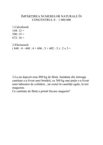 Impartirea nr naturale in concentrul 0 - 1 000 000