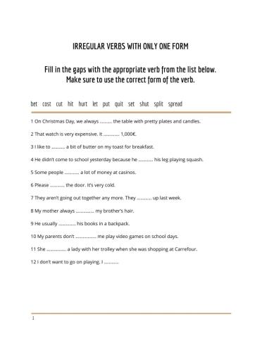 Irregular verbs with the same form