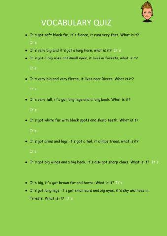 Listening vocabulary animals