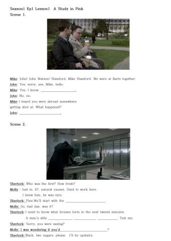 Serlock season1 Ep1(a study in pink) worksheet1
