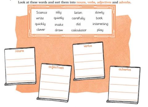 Sorting types of words(noun, verb,adjective,adverb)
