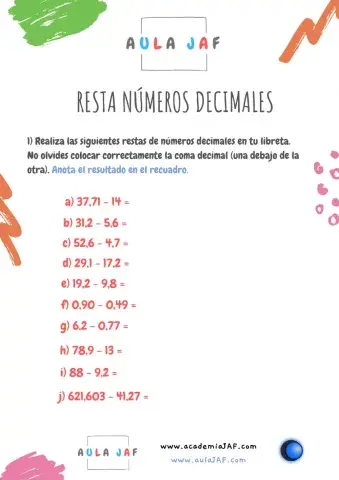 Resta de números decimales - Restar decimales