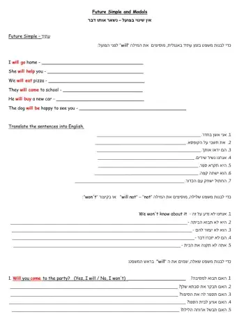 Future Simple and Modals 10th Grade Dina Shterengas