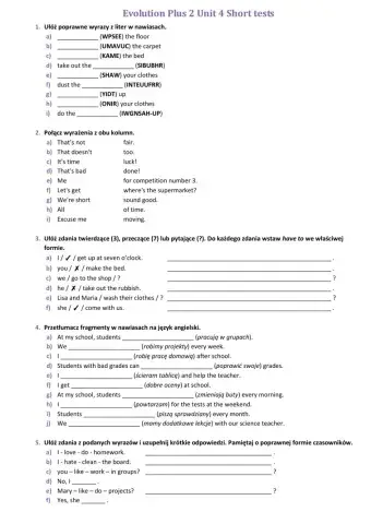 Evolution Plus 2 Unit 4 Short tests