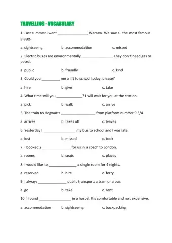 Travelling - vocabulary