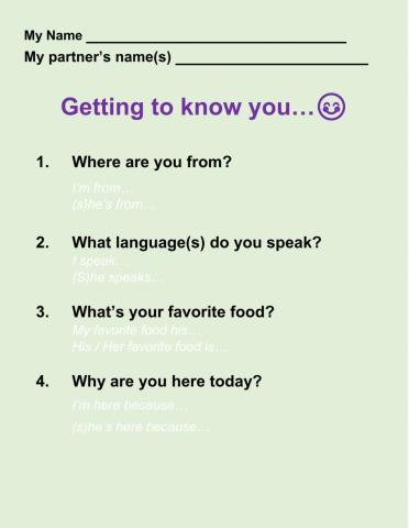 Getting to know you