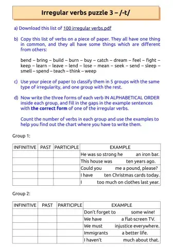 Irregular verbs puzzle 3