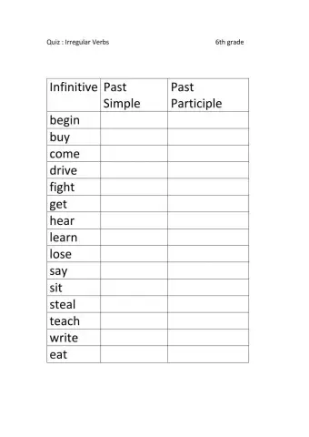 Irregular Verbs (Quiz 2)