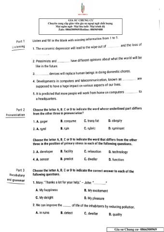 Lớp 11 - Kiểm tra 45 phút Unit 9,10