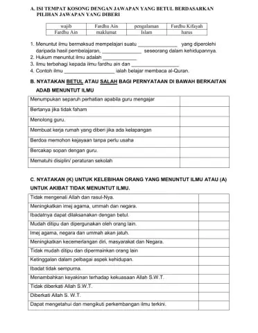 Pendidikan islam pvma tahun 1