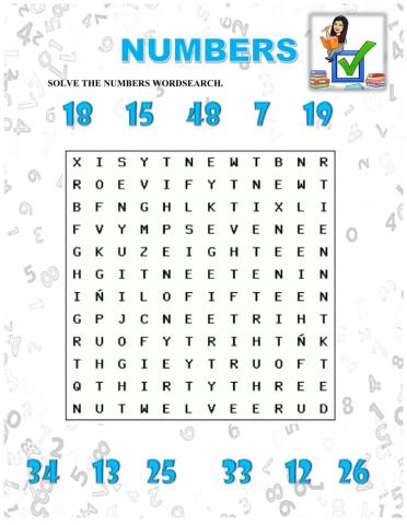 Numbers wordsearch