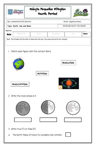 Show me what you know- Earth, Moon and sun-second grade- fourth term -2020