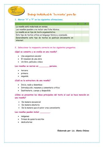 Trabajo individual de “La reseña” para 8vo