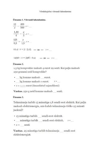 Võrde kujulise võrrandi lahendamine