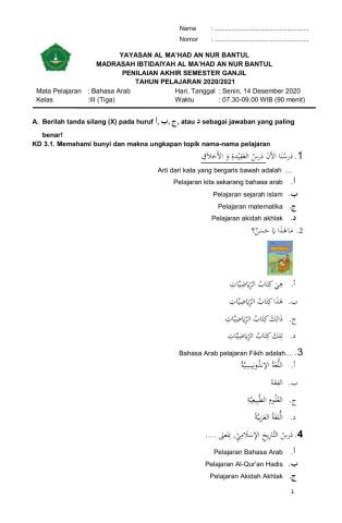 Soal pas ganjil bahasa arab kelas 3