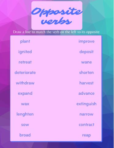Opposite verbs for advanced