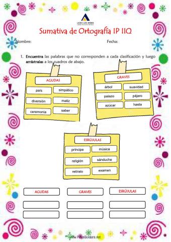 Prueba Sumativa de Ortografía