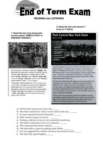 End of term exam - Reading and Listening