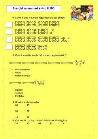 esercizi sui numeri entro 100