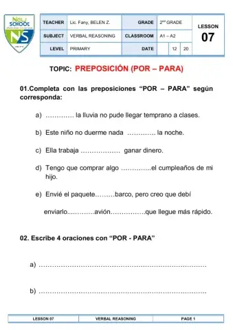 Preposición por - para