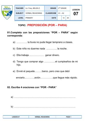 Preposición por - para
