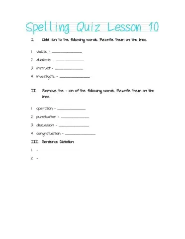 Spelling Quiz Lesson 10