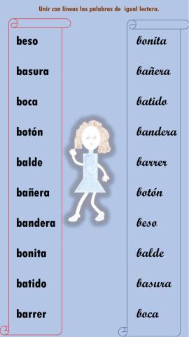 Une con líneas las palabras de igual lectura.