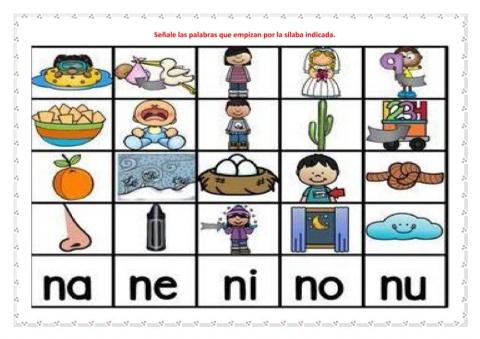 Sílabas na, ne, ni, no, nu.