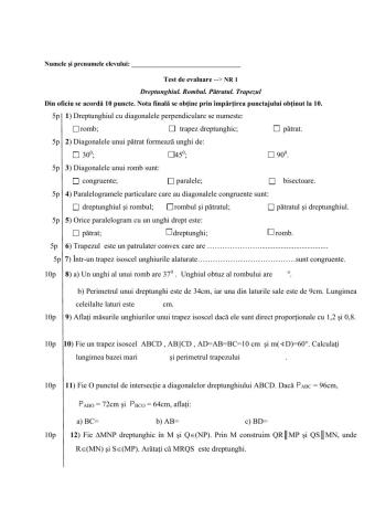 Dreptunghi. Romb. Patrat. Trapez NR1