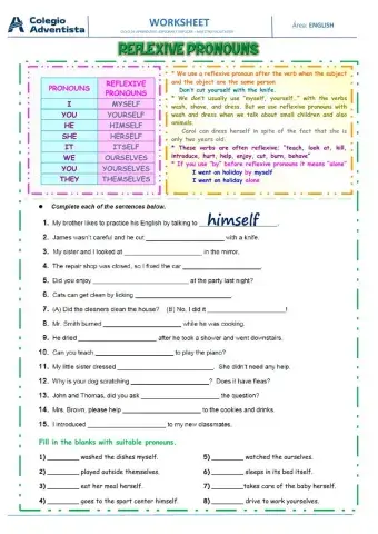 Reflexive pronouns writing