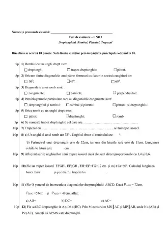 Dreptunghi. Romb. Patrat. Trapez NR 2