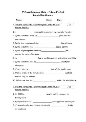 E'Class Future Perfect Simple-Continuous